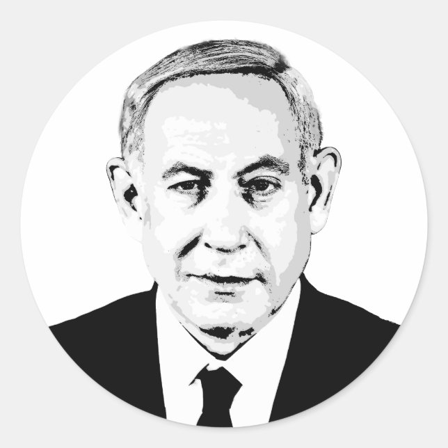 Pegatina Redonda Benjamin Netanyahu (Anverso)