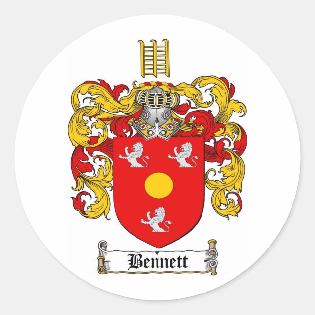 PEGATINA REDONDA BENNETT FAMILIAR CREST - BENNETT COAT OF ARMS (Anverso)