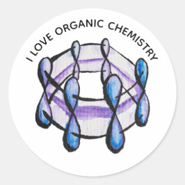 Pegatina Redonda Benzene Molécula Love Chemistry