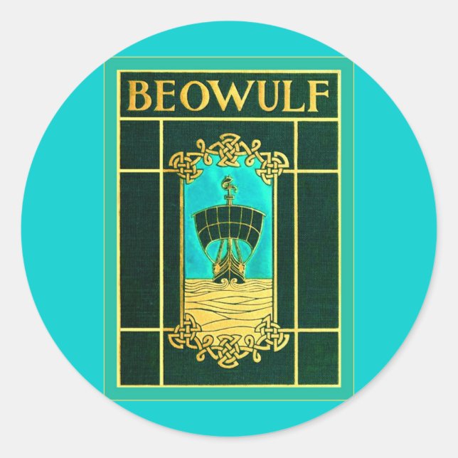 Pegatina Redonda Beowulf ~ Portada de libros antiguos (Anverso)