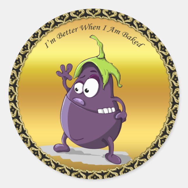 Pegatina Redonda berenjena personalizado con ojos grandes y pelo ve (Anverso)