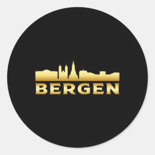 Pegatina Redonda Bergen Noruega City Skyline Cityscape Funny Gift