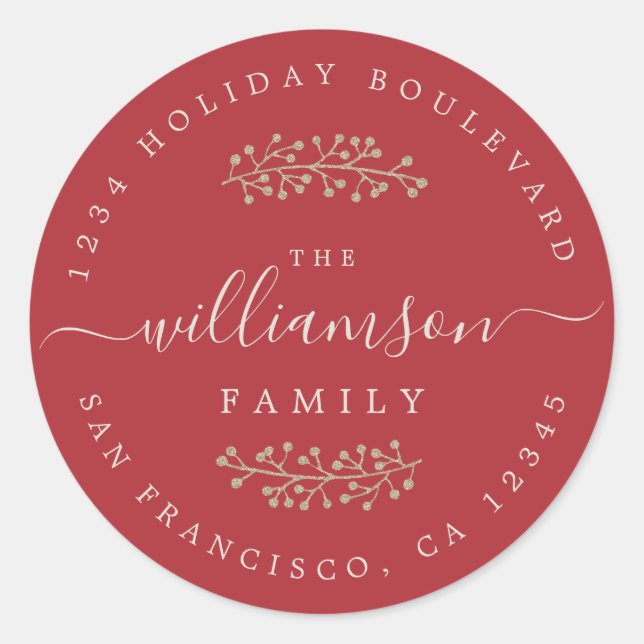 Pegatina Redonda Berias de oro rusas desgarran a Navidades rojos (Anverso)