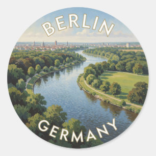 Pegatina Redonda Berlín Alemania Vías Fluviales Naturaleza Viaje Vi