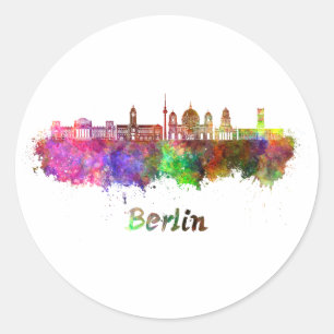 Pegatina Redonda Berlin V2 skyline in watercolor