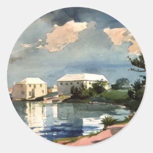 Pegatina Redonda Bermudas, arte de Salt Kettle,