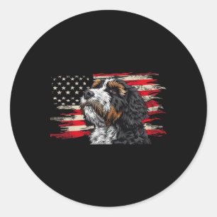 Pegatina Redonda Bernedoodle Bandera Americana Perro Lover 4 De Jul