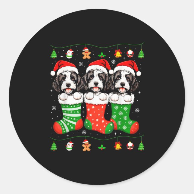 Pegatina Redonda Bernedoodle Dog Christmas Pajamas Funny Xmas Dog L (Anverso)