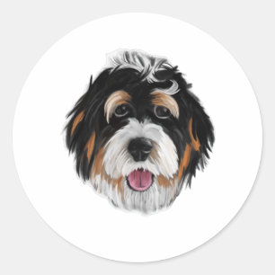 Pegatina Redonda Bernedoodle Dog Face