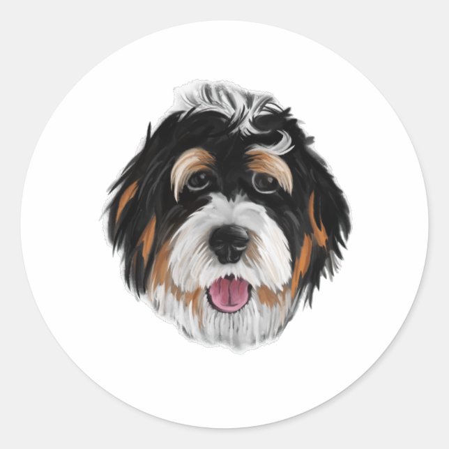 Pegatina Redonda Bernedoodle Dog Face (Anverso)