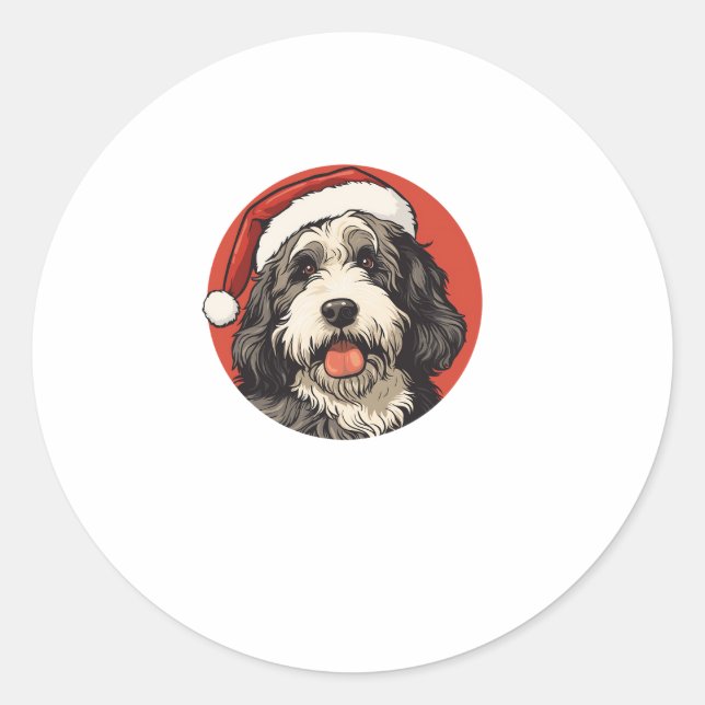 Pegatina Redonda Bernedoodle Dog Xmas Doodle Dood Cuate Navidades B (Anverso)
