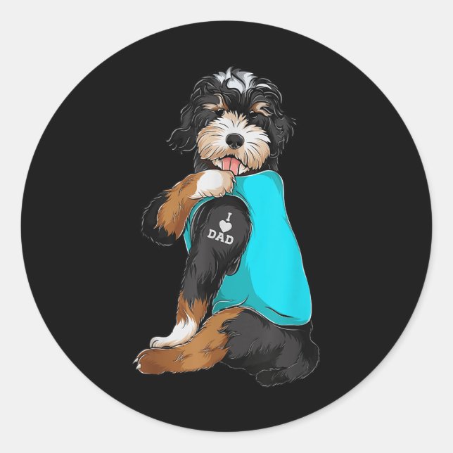 Pegatina Redonda Bernedoodle I Love Dad Tattoo Apparte, Dog Dad Gif (Anverso)