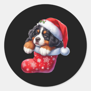 Pegatina Redonda Bernés En Navidades De Muerte Santa Hat Xmas Perro