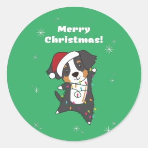 Pegatina Redonda Bernese Feliz Navidad Feliz Navidad Dogs Clase