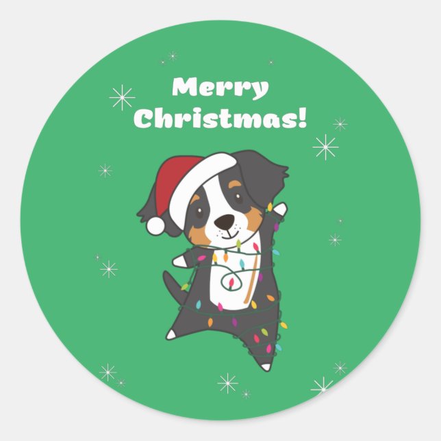 Pegatina Redonda Bernese Feliz Navidad Feliz Navidad Dogs Clase (Anverso)