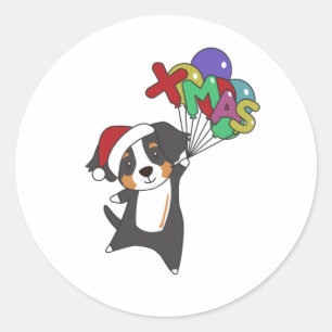 Pegatina Redonda Bernese Feliz Navidad Navidades felices perros