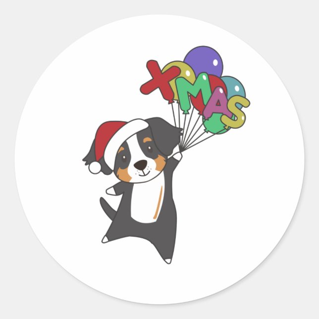 Pegatina Redonda Bernese Feliz Navidad Navidades felices perros (Anverso)
