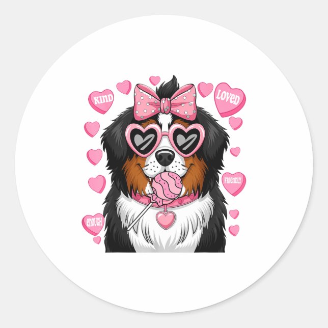 Pegatina Redonda Bernese Mountain Coquette Dog Pet Lover Owner  (Anverso)