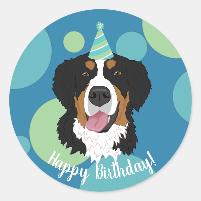 Pegatina Redonda Bernese Mountain Dog Birthday (Anverso)