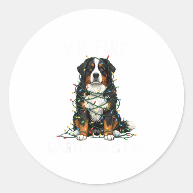 Pegatina Redonda Bernese Mountain Dog Christmas I'm Fine Everything (Anverso)