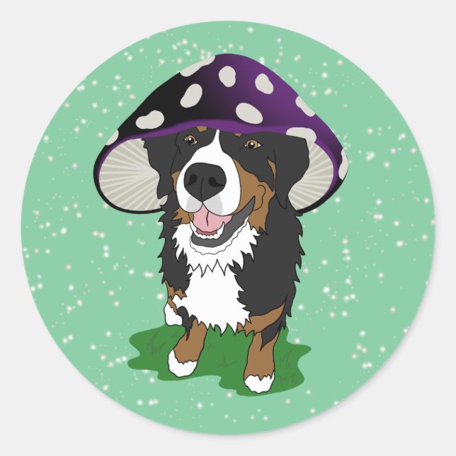 Pegatina Redonda Bernese Mountain Dog Mushroom Cap (Anverso)