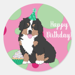 Pegatina Redonda Bernese Mountain Dog Puppy Birday