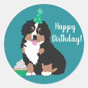 Pegatina Redonda Bernese Mountain Dog Puppy Birday