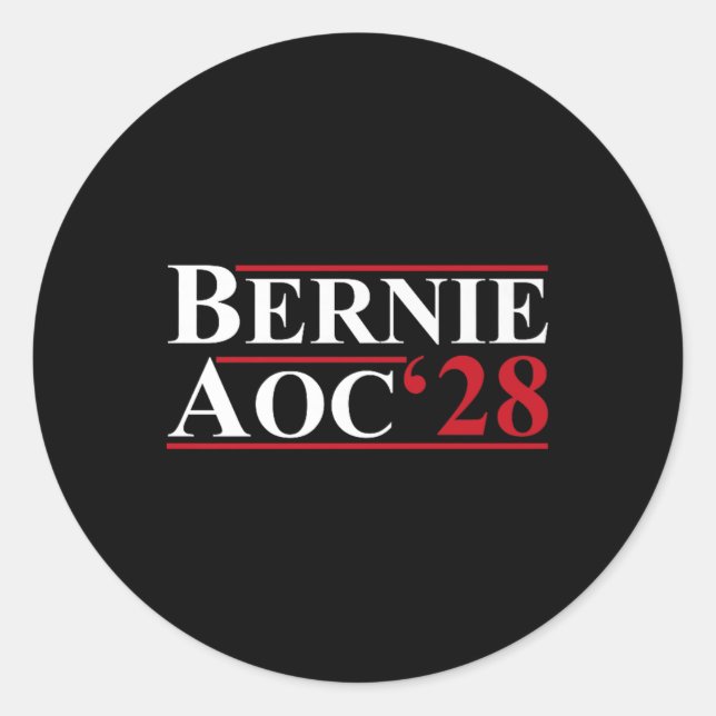 Pegatina Redonda Bernie Aoc 2028 Bernie Sanders Alexandria Cortez P (Anverso)