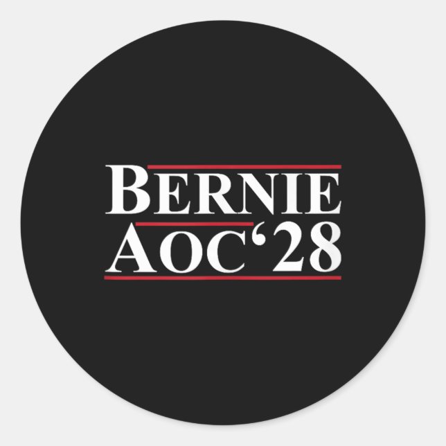 Pegatina Redonda Bernie Aoc 2028 Bernie Sanders Alexandria Cortez P (Anverso)