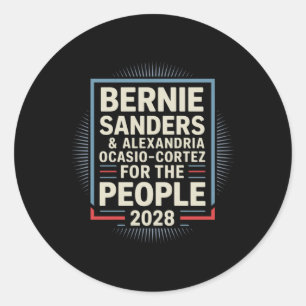 Pegatina Redonda Bernie Sanders Y Aoc 2028 Para La Campaña Presiden