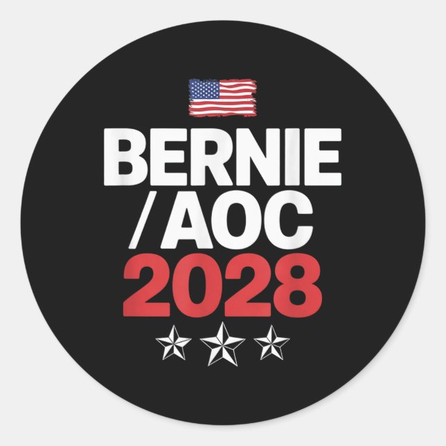 Pegatina Redonda Bernie Sanders Y Aoc 2028 Para La Campaña Presiden (Anverso)