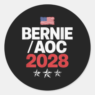 Pegatina Redonda Bernie Sanders Y Aoc 2028 Para La Campaña Presiden