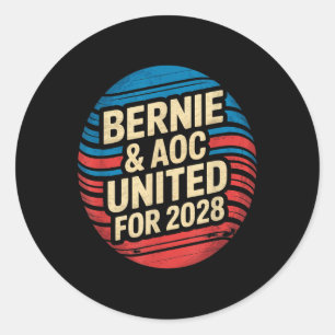 Pegatina Redonda Bernie Sanders Y Aoc 2028 Para La Campaña Presiden