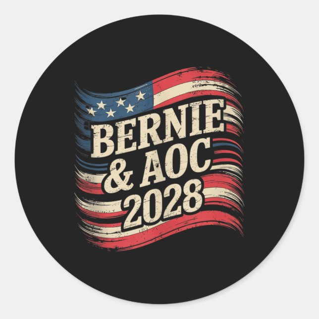 Pegatina Redonda Bernie Sanders Y Aoc 2028 Para La Campaña Presiden (Anverso)