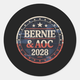 Pegatina Redonda Bernie Sanders Y Aoc 2028 Para La Campaña Presiden