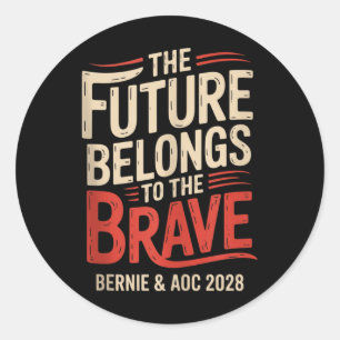 Pegatina Redonda Bernie Sanders Y Aoc 2028 Para La Campaña Presiden
