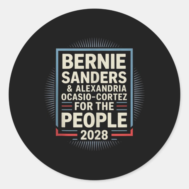 Pegatina Redonda Bernie Sanders Y Aoc 2028 Para La Campaña Presiden (Anverso)