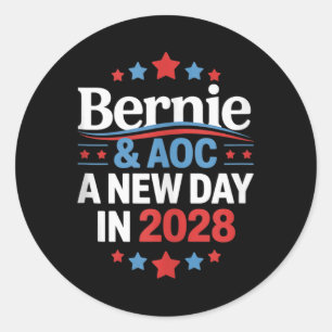 Pegatina Redonda Bernie Sanders Y Aoc 2028 Para La Campaña Presiden