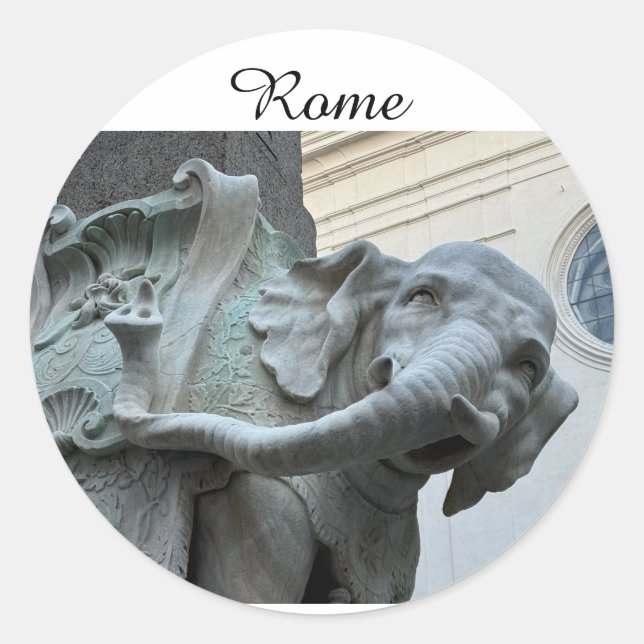 Pegatina Redonda Bernini's Elephant and Obelisk - Rome Italy (Anverso)