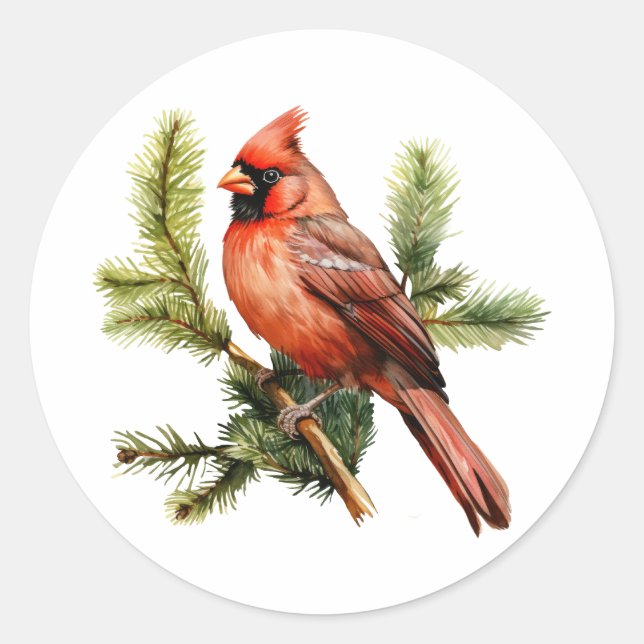 Pegatina Redonda Berries rojas vibrantes con frondosas hojas verdes (Anverso)