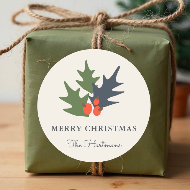 Pegatina Redonda Berries y deja pegatinas navideñas personalizadas (Subido por el creador)