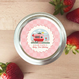 Pegatina Redonda Berry 1er cumpleaños Strawberry Camper Checker