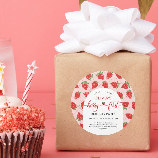 Pegatina Redonda Berry 1st First Birthday Party (Fiesta)