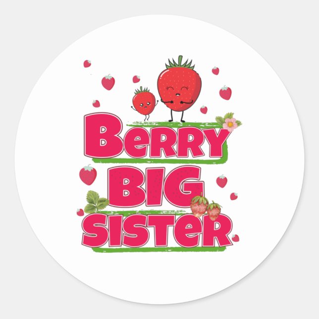 Pegatina Redonda Berry Big Sister - Cute Fresa Pun (Anverso)