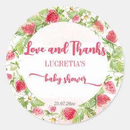 Pegatina Redonda Berry dulce fresa bebé ducha gracias