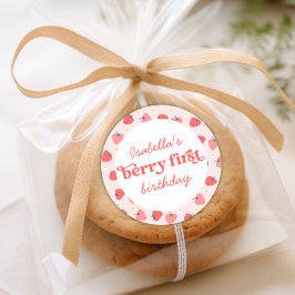 Pegatina Redonda Berry First Birday Strawberry