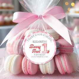 Pegatina Redonda "Berry First Birthday Strawberry Birthday Theme