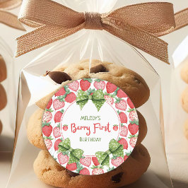 Pegatina Redonda Berry First Birthday Strawberry Party