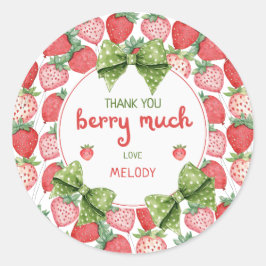 Pegatina Redonda Berry First Birthday Strawberry Thank You
