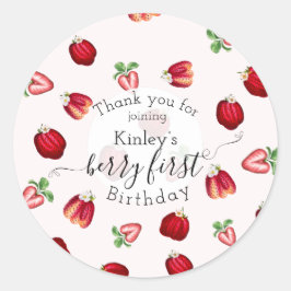 Pegatina Redonda Berry First Birthday Wild Strawberry Shortcake